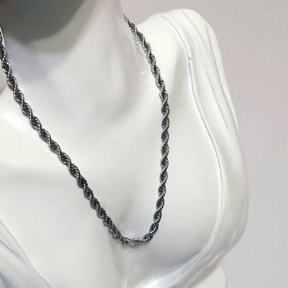 18K White Gold Filled Silver Tone Quiet Luxury Braided Twist Chain Necklace - Picture 3 of 7